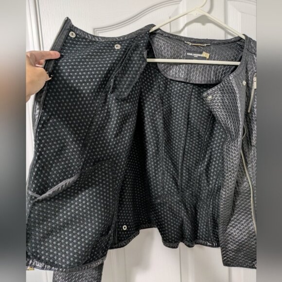 Karl Lagerfeld Textured Vegan Leather Black Moto Jacket XL - Picture 2 of 7